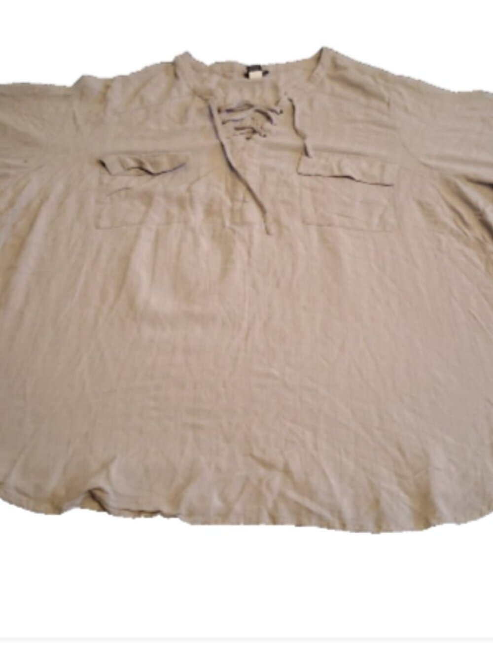 Torrid Women's Size 5 Gray Front Pockets Tie Collar 3/4 Sleeve Casual Tunic Top